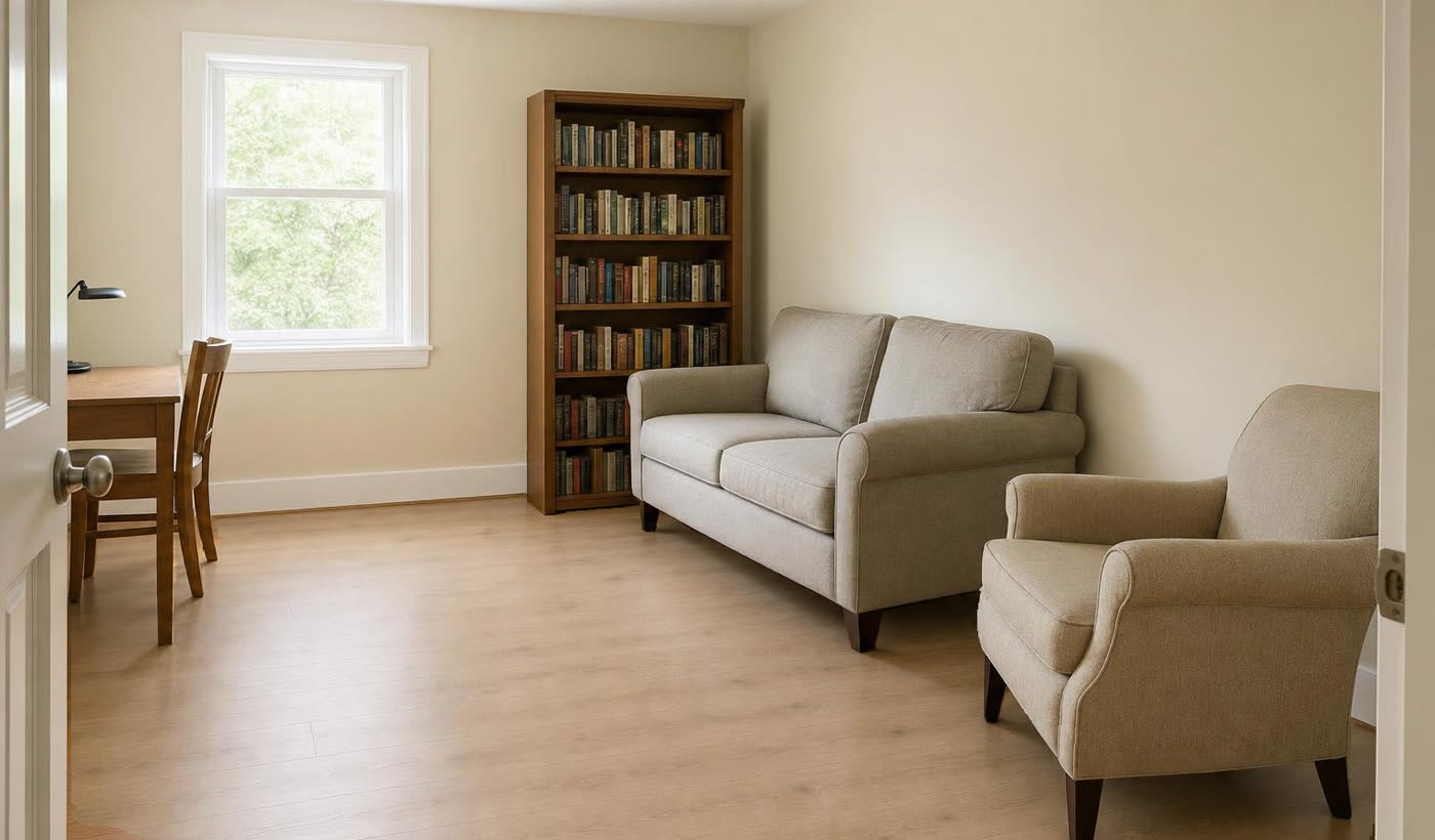 The same room with a new floor, rendered photoreal