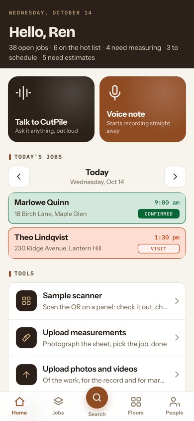 CutPile, The phone screen, with invented records